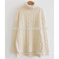 PK18ST030 creamy turtle neck cable knitted swesater for women